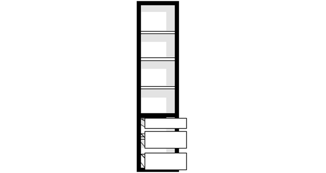 Elément bibliothèque ouverte Mélamix avec 3 tiroirs en bas