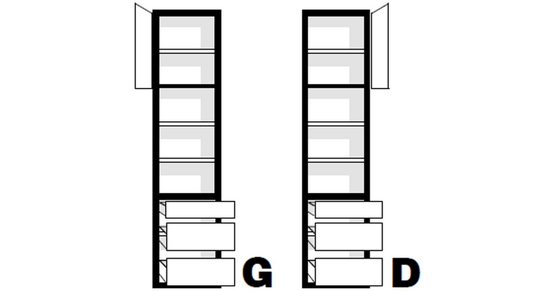 Elément rangement Mélamix avec 3 tiroirs niche au centre et 1 porte au dessus