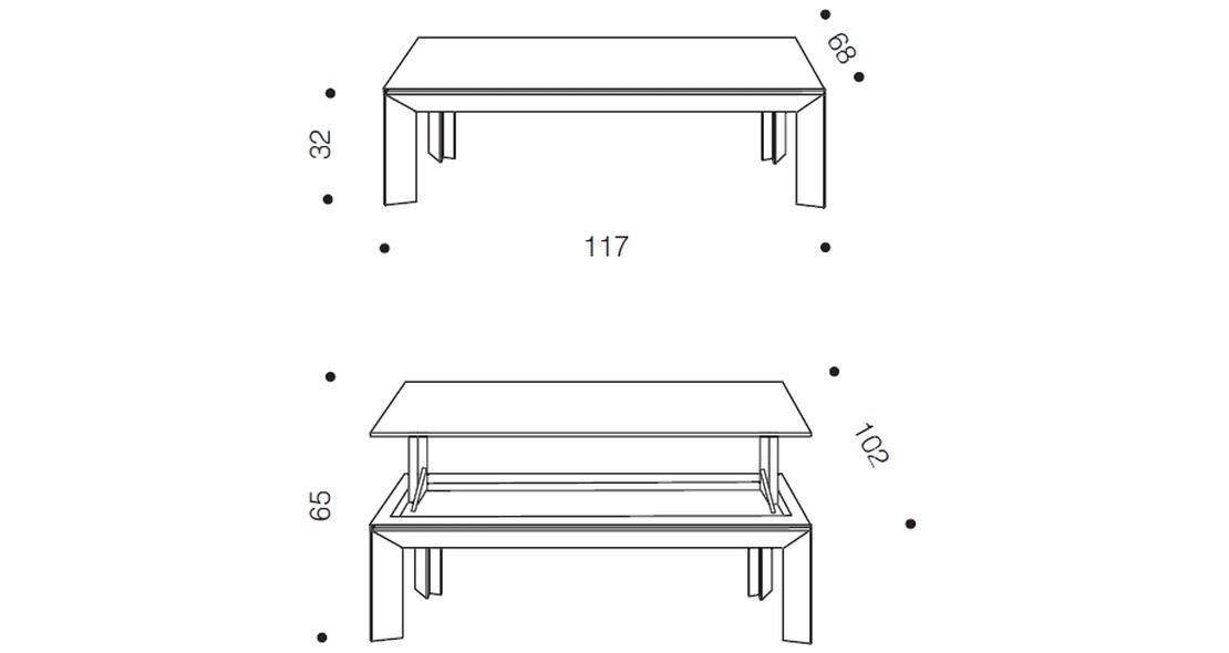 Table de salon transformable en table repas avec piétement alu profilé et plateau en véritable bois de placage