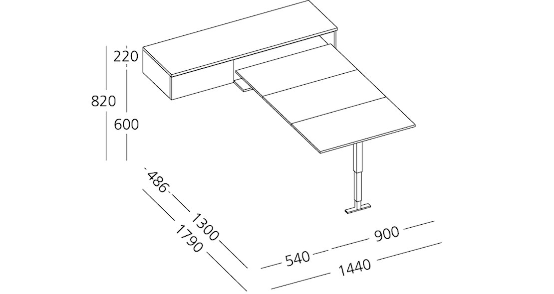 Table repliable melaminée App avec tiroir à gauche par Clei