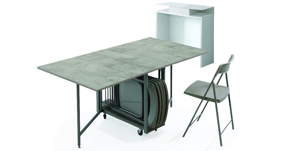 Ensemble ARCHIMEDE Console + Table pliable + 6 chaises pliantes Zeta
